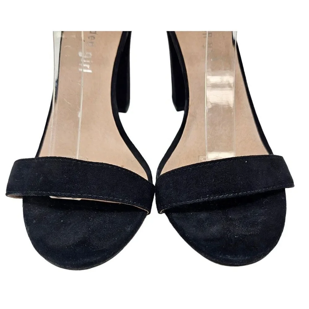 MADDEN GIRL Beella Black Heeled Sandal Open Toe Ankle Strap Size 8 Velvet